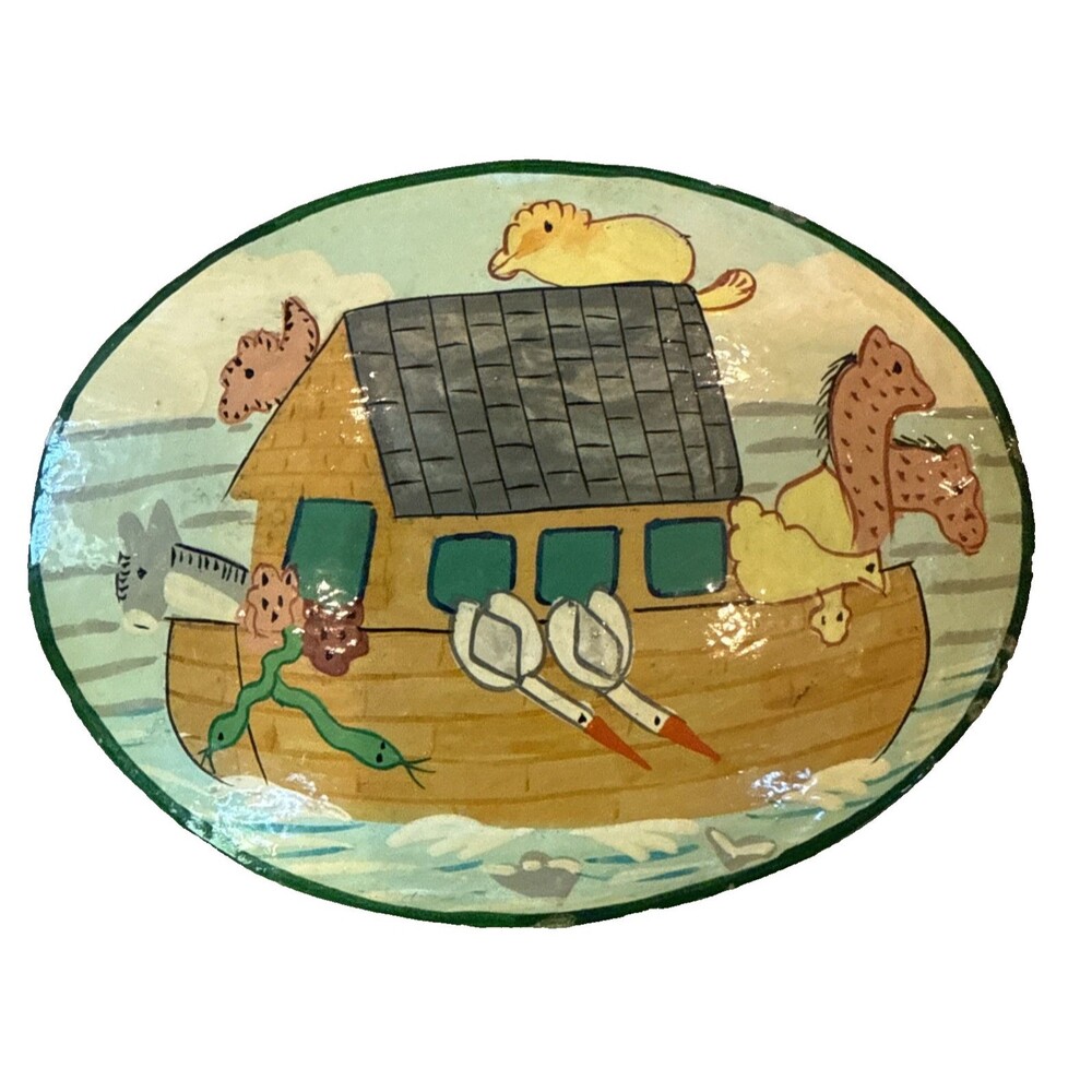 Noah’s Ark Wooden Trinket Box Vintage Handpainted